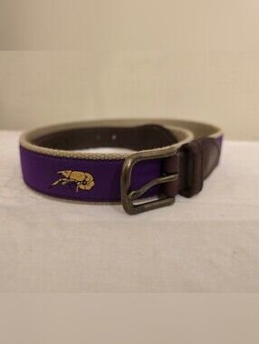 The Belted Cow Purple Leather-Trim Belt with Gold Shrimp Accent Size 28